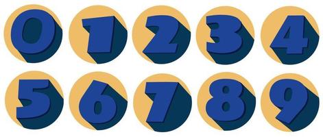 Number set from 1 to 9 icon vector with long shadow in circle.