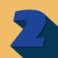 Numbers two, number 2 long shadow on orange background with blue color. vector