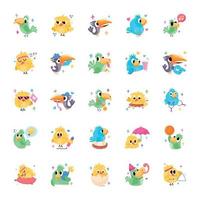 Pack of Cute Birds Flat Stickers vector