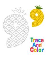 Number 9 tracing worksheet for kids vector