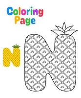 Coloring page with Alphabet N for kids vector