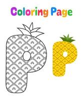 página para colorear con el alfabeto p para niños vector