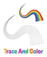 Rainbow tracing worksheet for kids vector