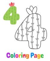 Coloring page with Number 4 for kids vector