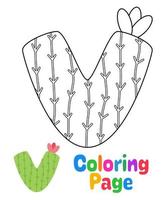 página para colorear con el alfabeto v para niños vector