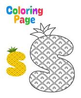 página para colorear con el alfabeto s para niños vector