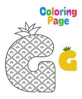 página para colorear con el alfabeto g para niños vector