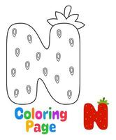 Coloring page with Alphabet N for kids vector