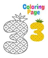 Coloring page with Number 3 for kids vector