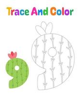 Number 9 tracing worksheet for kids vector