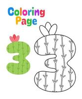 Coloring page with Number 3 for kids vector