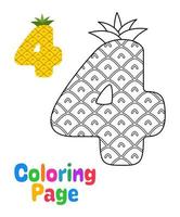 Coloring page with Number 4 for kids vector