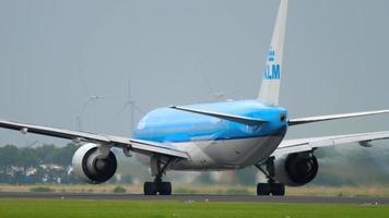 AMSTERDAM, THE NETHERLANDS JULY 25, 2017 - KLM Royal Dutch Airlines Boeing 777 PH BQB departure and climb at Polderbaan 36L, Shiphol Airport, Amsterdam, Holland video