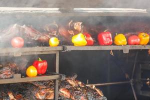 Composition of meats. Traditionally smoked meats in a composition photo