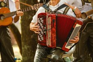 Male playing on the accordion against a grunge background photo