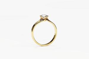 Gold diamond Ring isolated on white background, 3D rendering. photo