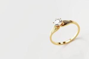 Gold diamond Ring isolated on white background, 3D rendering. photo