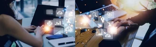 Digital transformation technology strategy, digitization and digitalization of business processes and data, optimize and automate operations, customer service management, internet and cloud computing photo