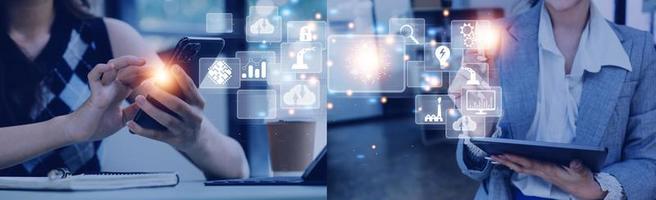 Digital transformation technology strategy, digitization and digitalization of business processes and data, optimize and automate operations, customer service management, internet and cloud computing photo
