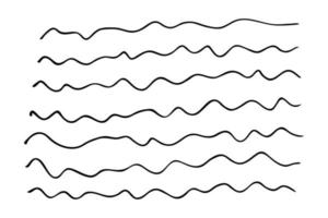 Set of hand drawn wavy lines. Black sketch isolated on white background. Vector illustration.