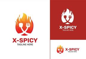 Fire logo design with spoon and fork in negative space, modern vintage logo style vector