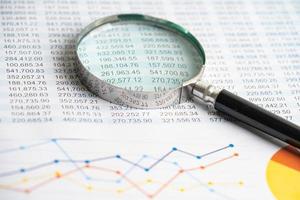 Magnifying glass on charts graphs paper. Financial development, Banking Account, Statistics, Investment Analytic research data economy, Stock exchange trading, Business office concept.