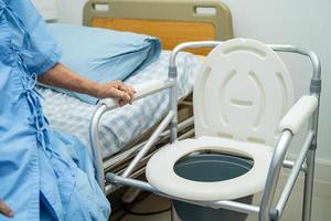 Flush toilet and shower chair in bathroom for old elder people. photo