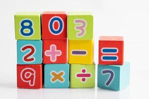 Math number colorful on white background, education study mathematics learning teach concept. photo