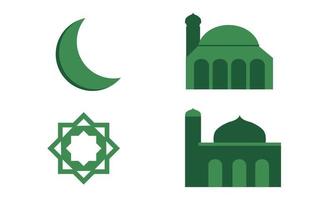 Masjid símbolo islámico cuatro conjunto aislado con fondo blanco. vector