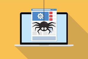 web crawler crawling website data server on computer internet with modern flat style vector