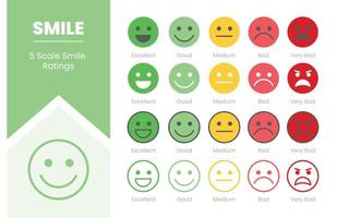 smile rating customer experience with 5 symbol concept icon set collection pack with modern flat style vector