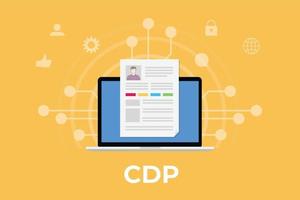 concepto de plataforma de datos de clientes de cdp con laptop y perfil de datos de clientes con algún ícono relacionado con estilo plano moderno vector