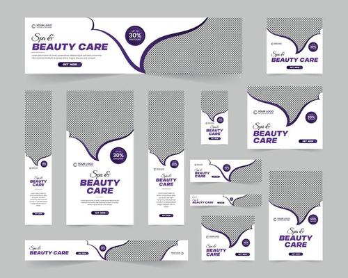 Modern Spa Beauty Care standard size web banners set, Business ad banner cover header background for website design, Social media cover ads discount banner template