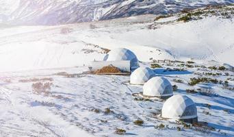 winter glamping on a volcano, Kamchatka Peninsula photo