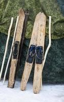 national kamchatka wooden hunting skis lined with fur photo