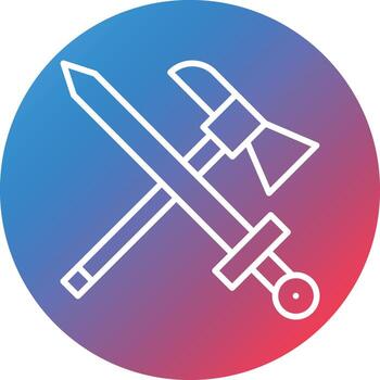 Axe And Sword Line Gradient Circle Background Icon vector