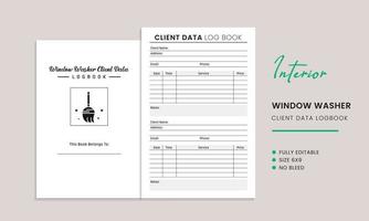 Window washer client data log book interior template vector