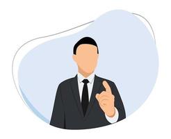man wearing suit raised index finger. illustration warns. man raising index finger. businessman giving orders vector