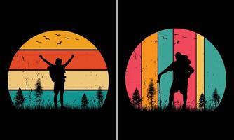 gráfico retro vintage de camiseta de puesta de sol de senderismo para su negocio de impresión bajo demanda vector