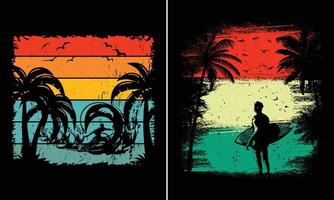 Retro Vintage Sunset Summer Beach T-shirt Graphic For POD Business vector