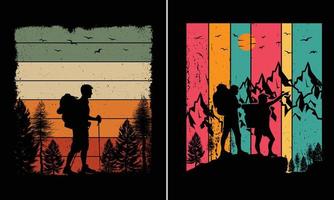 Hiking Retro Vintage Sunset T-shirt Graphic For Your Print-On-Demand Business vector