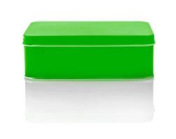 Closed Empty green metal box close-up izolated on white background photo