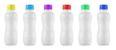 Opaque white plastic bottles on white background. photo