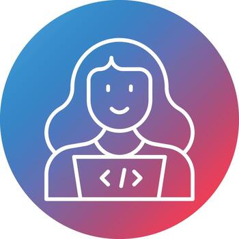 icono de fondo de círculo de degradado de línea femenina de desarrollador web vector