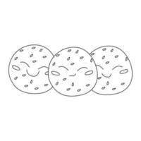 Cute three fried sesame balls illustration in outline style. Vector stock illustration isolated on white background in outline style