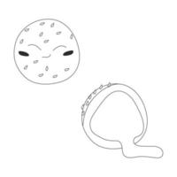 Cute fried sesame ball illustration in outline style. Cut sesame ball. Vector stock illustration isolated on white background in outline style