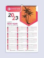 calendario 2023, diseño de calendario médico, diseño de calendario de pared de una página, calendario de una sola página, diseño de calendario de 12 meses, vector