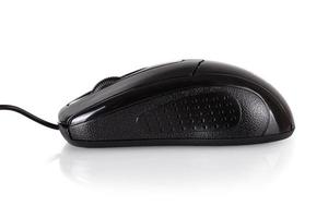 view of black computer mouse isolated on white background photo