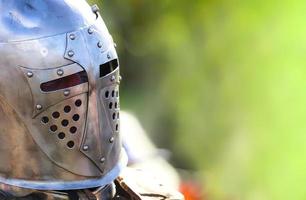 Helmet of a medieval knight. Close up photo