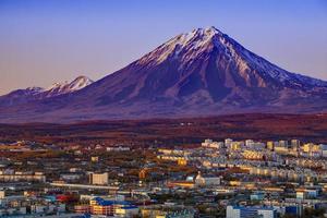 Panoramic view of the city Petropavlovsk-Kamchatsky. Selective focus photo